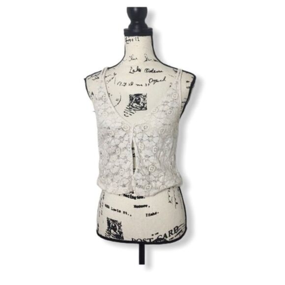 Reformation White Crochet Cropped Tank Top Women’s Size Small Keyhole Front Doub - Picture 1 of 3